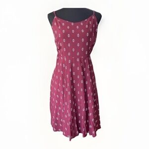 Old Navy Spaghetti Strap Sundress Womens L Burgundy Floral Boho Coastal Casual